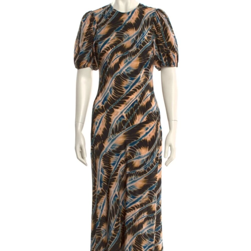NWT SPRING 2025 ULLA JOHNSON Ines Puff Sleeves Silk Midi Dress in River S $690 - Picture 10 of 12
